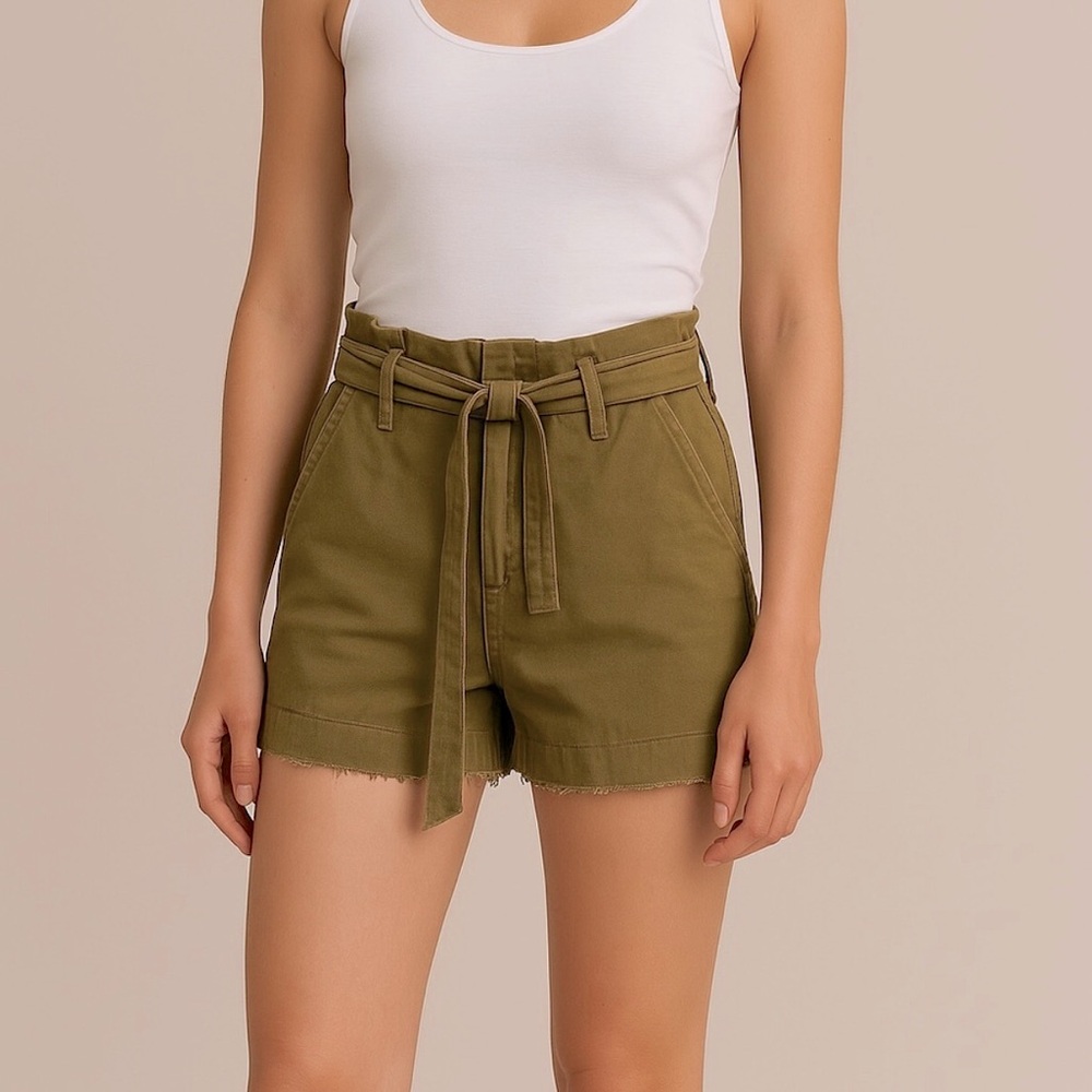 AllSaints Green Cala High-rise‎ Paperbag Tie Waist Short